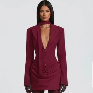 Chic Long Sleeve Burgundy Dress